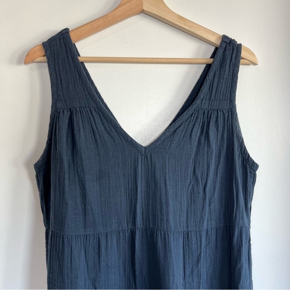 Quince Blue 100% Organic Cotton Gauze Tiered Maxi Dress Sleeveless, Size XL - Picture 4 of 9